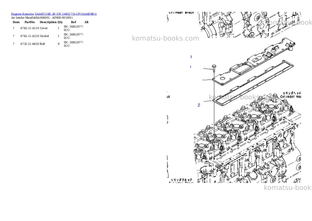Komatsu saa6d114e-3d s/n 26852735-up Parts catalog cover Page 3 Komatsu saa6d114e-3d s/n 26852735-up Parts catalog cover Page 3