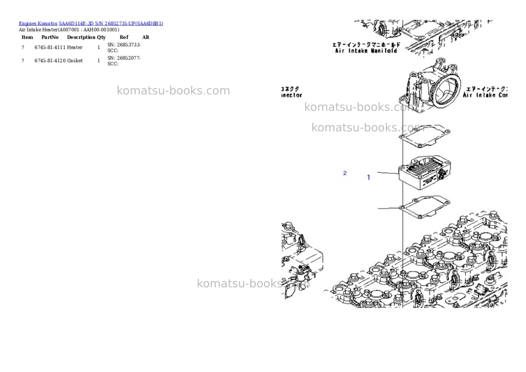 Komatsu saa6d114e-3d s/n 26852735-up Parts catalog cover Page 6 Komatsu saa6d114e-3d s/n 26852735-up Parts catalog cover Page 6