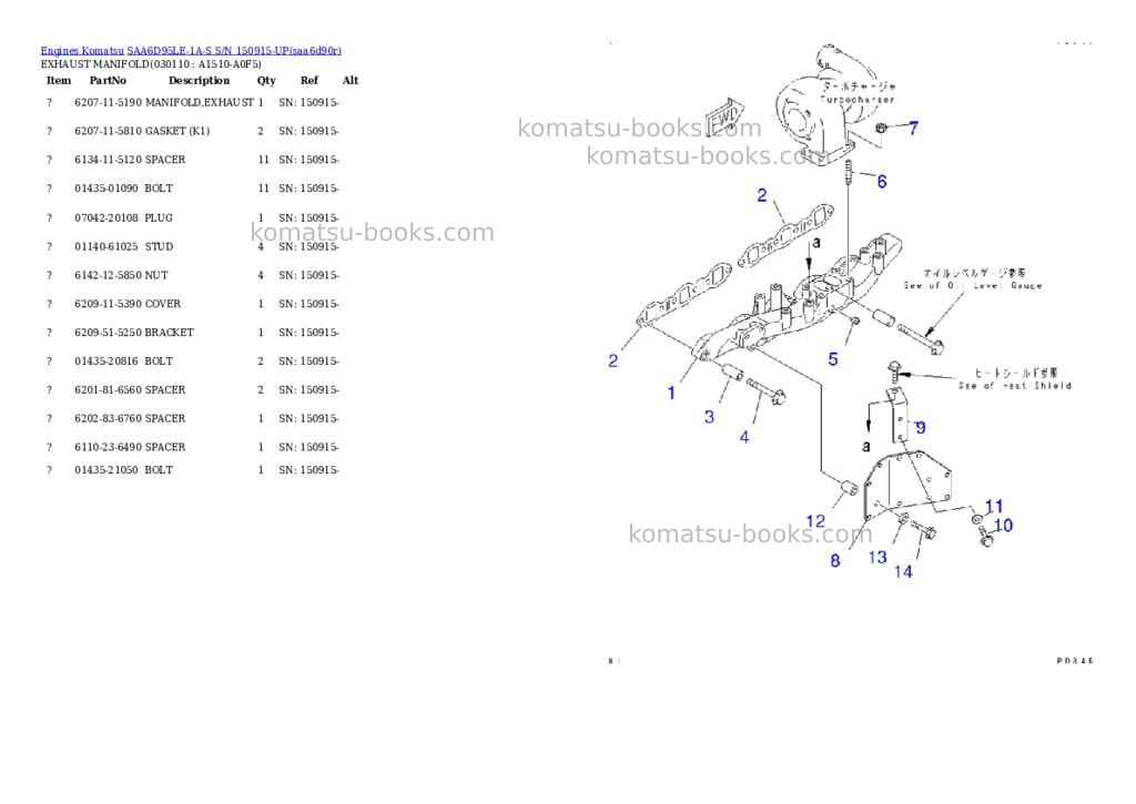 Komatsu saa6d95le-1a-s s/n 150915-up Parts catalog cover Page 10 Komatsu saa6d95le-1a-s s/n 150915-up Parts catalog cover Page 10