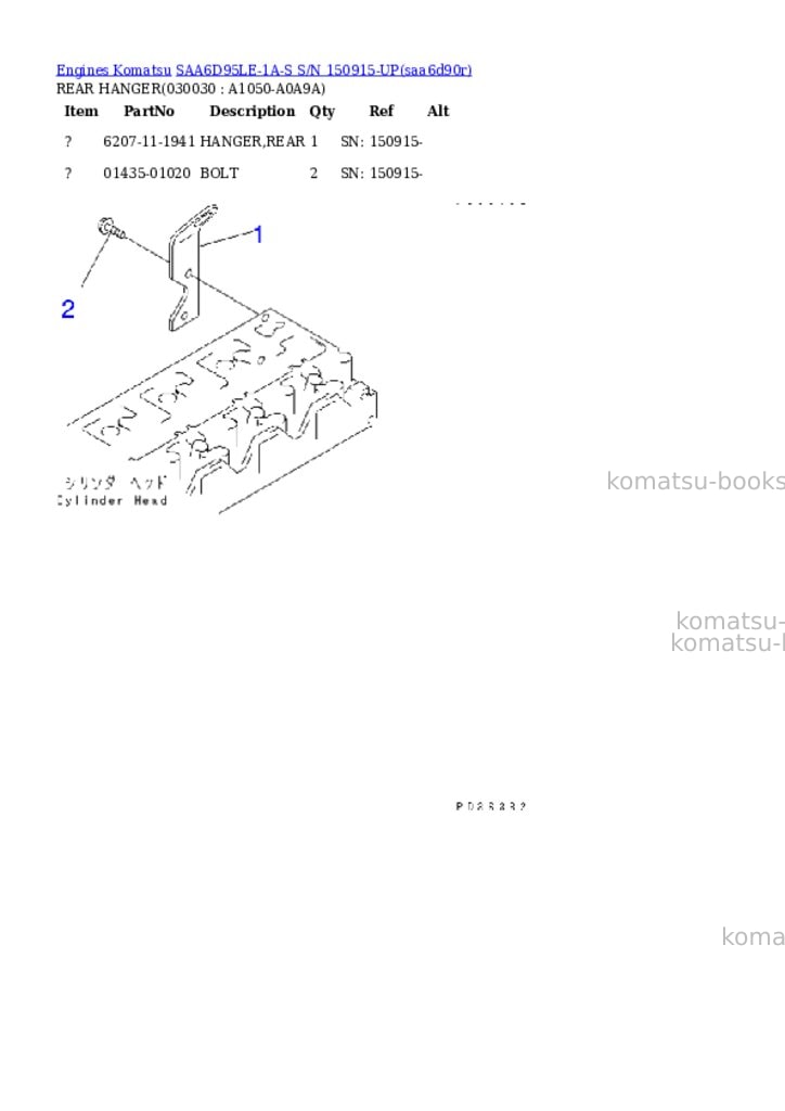 Komatsu saa6d95le-1a-s s/n 150915-up Parts catalog cover Page 2 Komatsu saa6d95le-1a-s s/n 150915-up Parts catalog cover Page 2