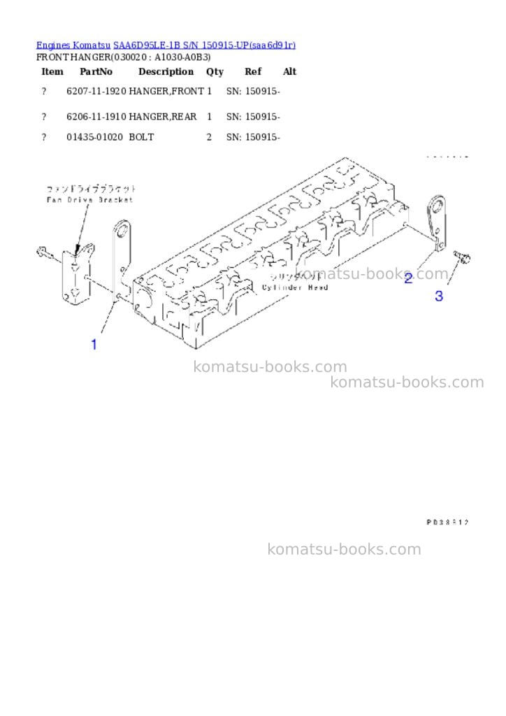 Komatsu SAA6D95LE-1B S/N 150915-UP Parts catalog cover Komatsu SAA6D95LE-1B S/N 150915-UP Parts catalog cover