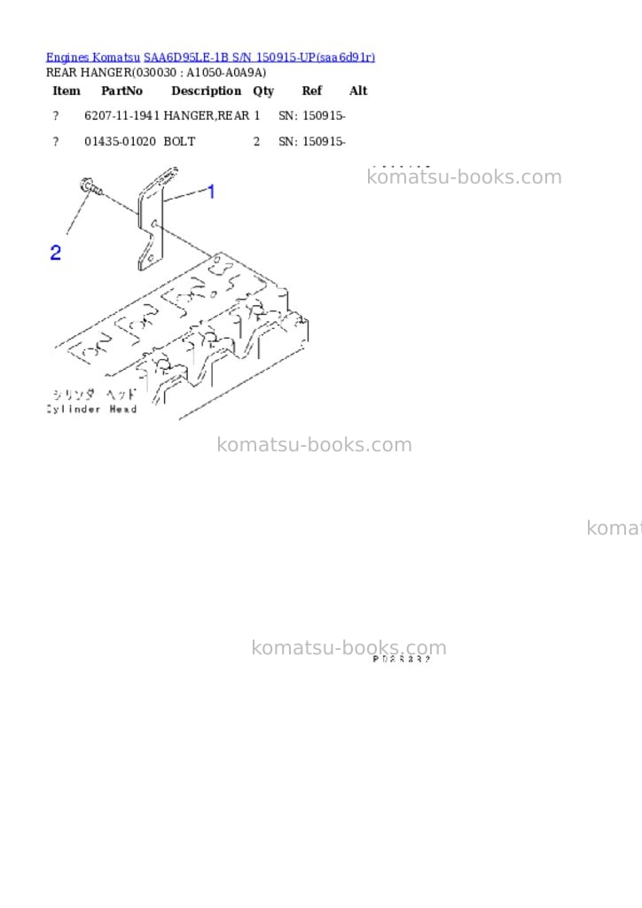 Komatsu SAA6D95LE-1B S/N 150915-UP Parts catalog cover Page 2 Komatsu SAA6D95LE-1B S/N 150915-UP Parts catalog cover Page 2