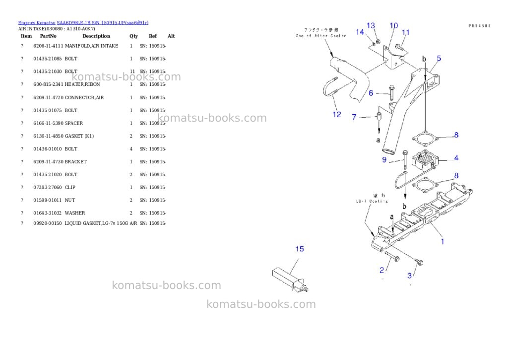 Komatsu SAA6D95LE-1B S/N 150915-UP Parts catalog cover Page 7 Komatsu SAA6D95LE-1B S/N 150915-UP Parts catalog cover Page 7