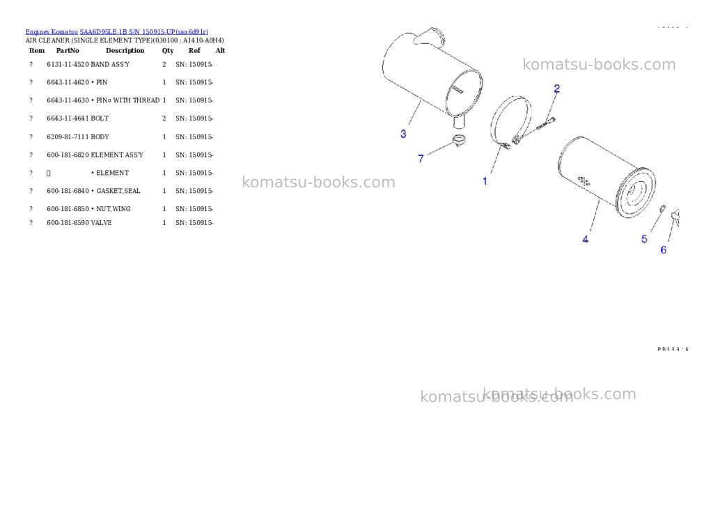 Komatsu SAA6D95LE-1B S/N 150915-UP Parts catalog cover Page 9 Komatsu SAA6D95LE-1B S/N 150915-UP Parts catalog cover Page 9