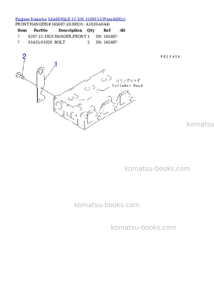 Komatsu saa6d95le-1c s/n 150915-up Parts catalog cover Komatsu saa6d95le-1c s/n 150915-up Parts catalog cover