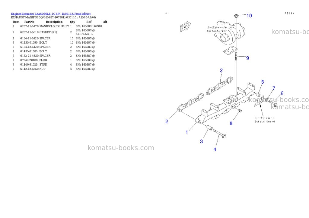 Komatsu saa6d95le-1c s/n 150915-up Parts catalog cover Page 10 Komatsu saa6d95le-1c s/n 150915-up Parts catalog cover Page 10