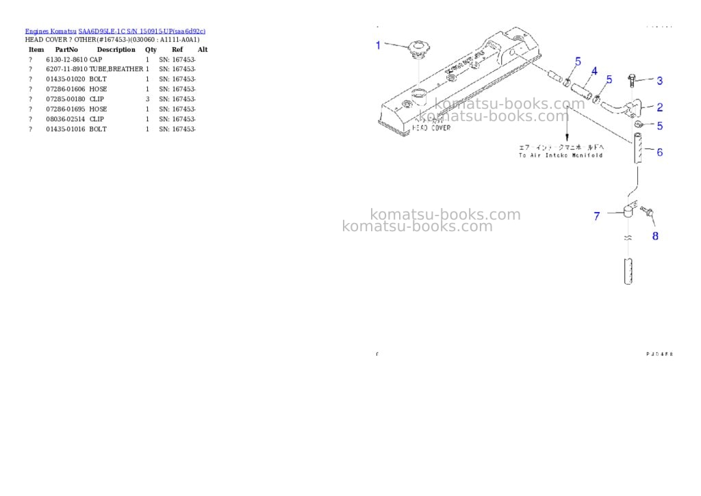 Komatsu saa6d95le-1c s/n 150915-up Parts catalog cover Page 5 Komatsu saa6d95le-1c s/n 150915-up Parts catalog cover Page 5
