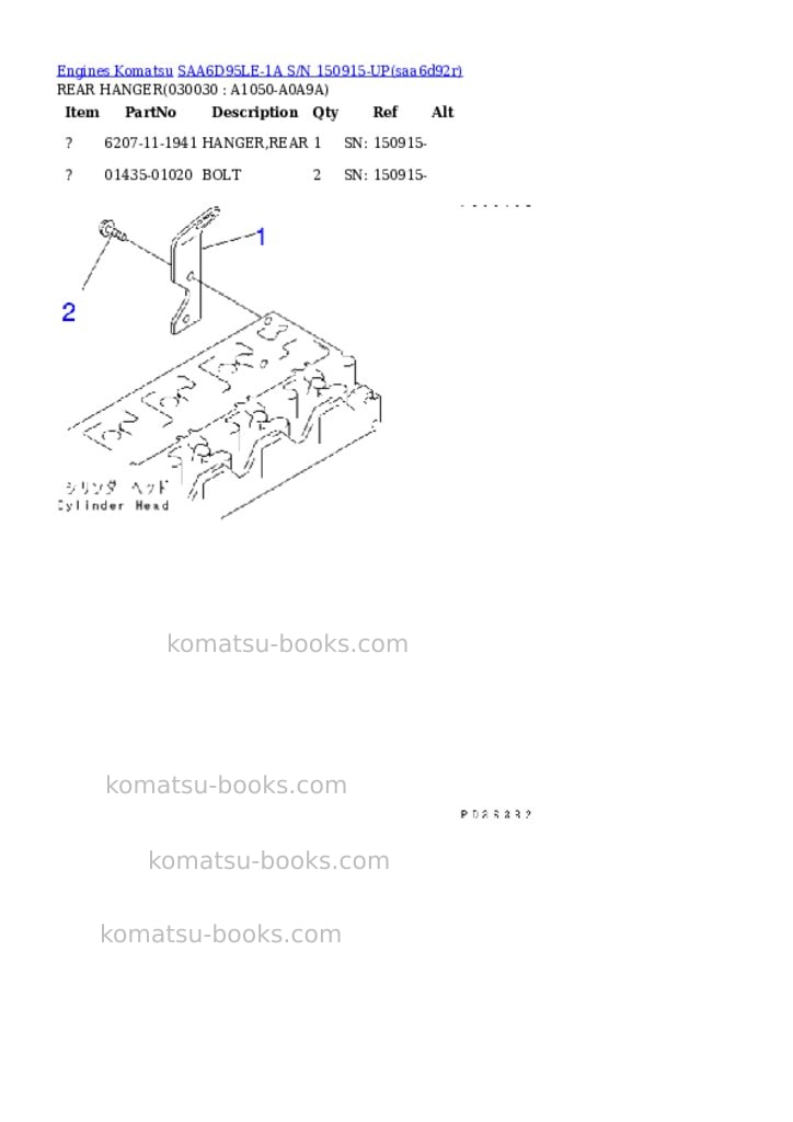 Komatsu SAA6D95LE-1A S/N 150915-UP Parts catalog cover Page 2 Komatsu SAA6D95LE-1A S/N 150915-UP Parts catalog cover Page 2