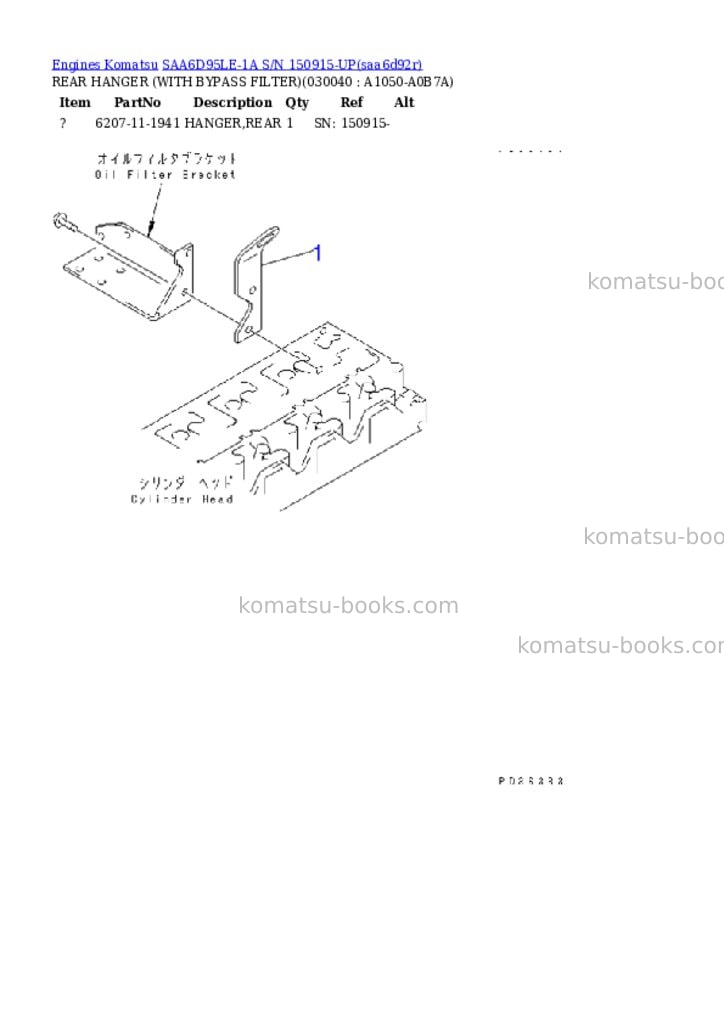 Komatsu SAA6D95LE-1A S/N 150915-UP Parts catalog cover Page 3 Komatsu SAA6D95LE-1A S/N 150915-UP Parts catalog cover Page 3
