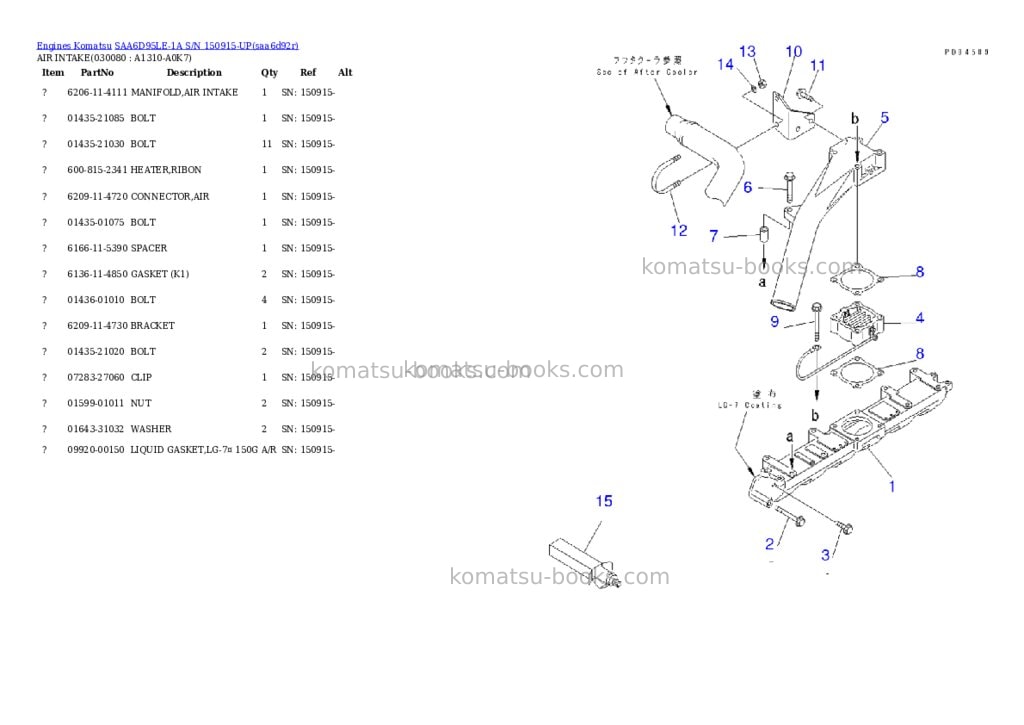 Komatsu SAA6D95LE-1A S/N 150915-UP Parts catalog cover Page 7 Komatsu SAA6D95LE-1A S/N 150915-UP Parts catalog cover Page 7
