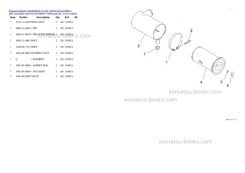 Komatsu SAA6D95LE-1A S/N 150915-UP Parts catalog cover Page 9 Komatsu SAA6D95LE-1A S/N 150915-UP Parts catalog cover Page 9