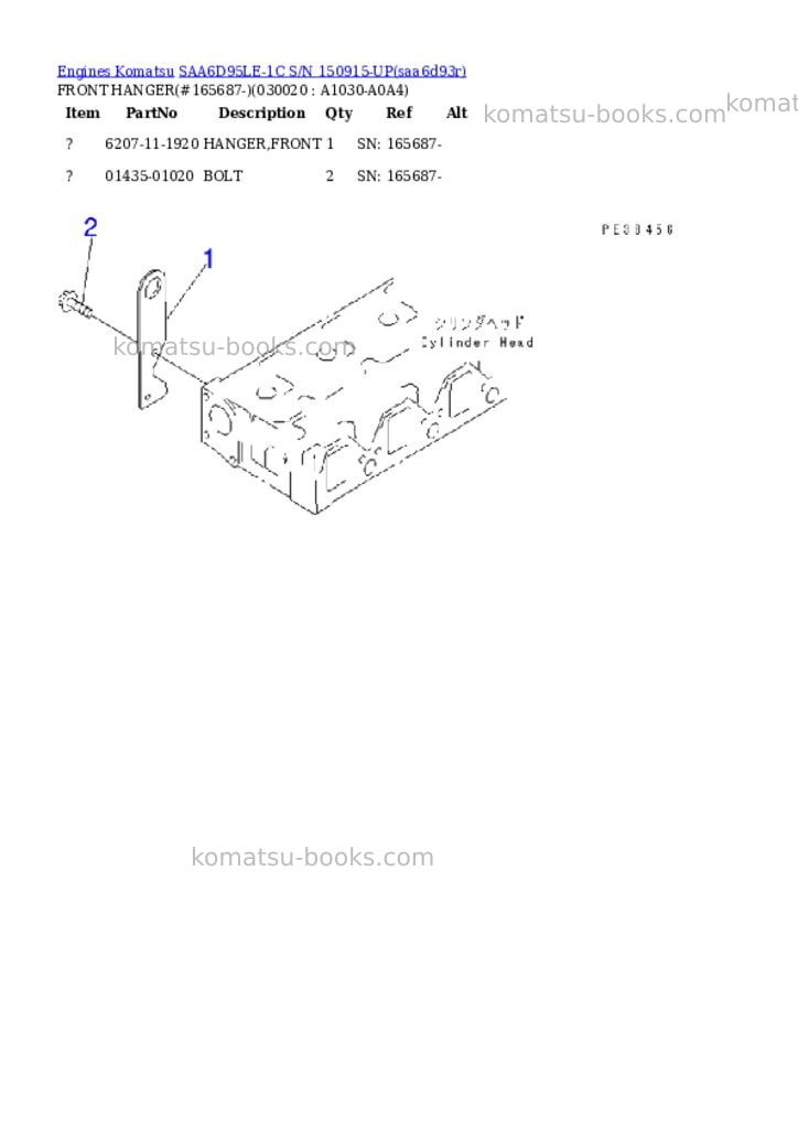 Komatsu SAA6D95LE-1C S/N 150915-UP Parts catalog cover Komatsu SAA6D95LE-1C S/N 150915-UP Parts catalog cover