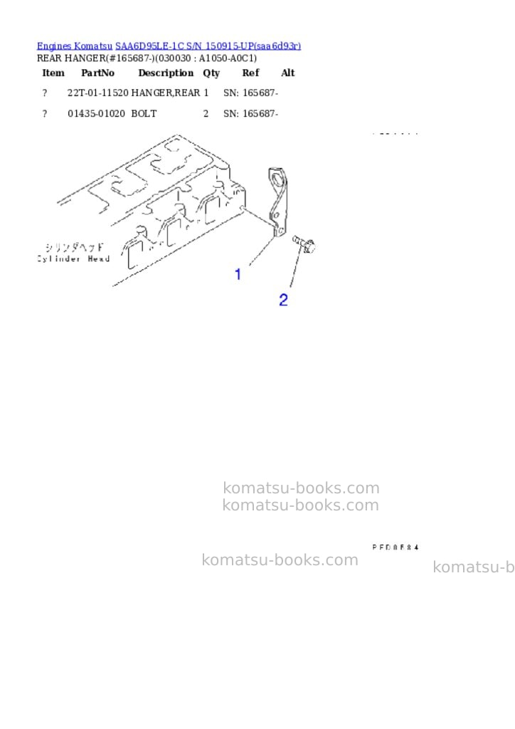 Komatsu SAA6D95LE-1C S/N 150915-UP Parts catalog cover Page 2 Komatsu SAA6D95LE-1C S/N 150915-UP Parts catalog cover Page 2