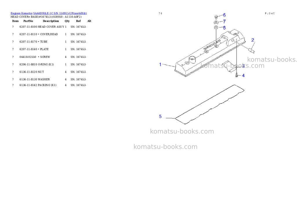 Komatsu SAA6D95LE-1C S/N 150915-UP Parts catalog cover Page 4 Komatsu SAA6D95LE-1C S/N 150915-UP Parts catalog cover Page 4
