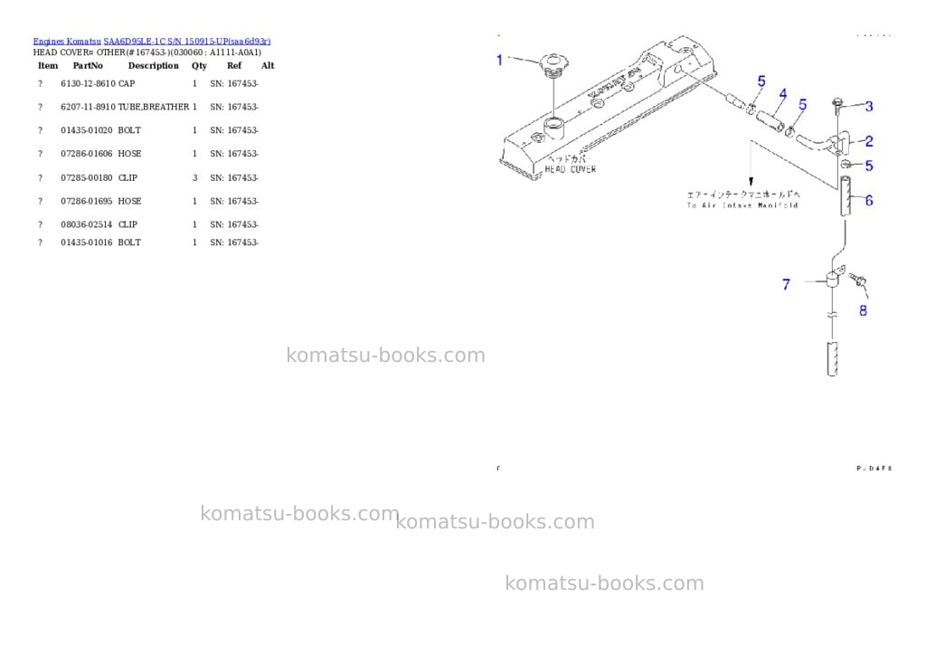 Komatsu SAA6D95LE-1C S/N 150915-UP Parts catalog cover Page 5 Komatsu SAA6D95LE-1C S/N 150915-UP Parts catalog cover Page 5