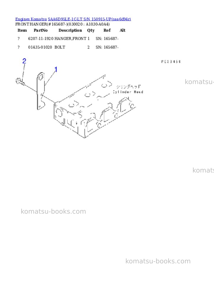 Komatsu saa6d95le-1c-lt s/n 150915-up Parts catalog cover