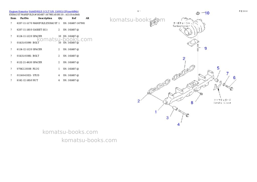 Komatsu saa6d95le-1c-lt s/n 150915-up Parts catalog cover Page 10