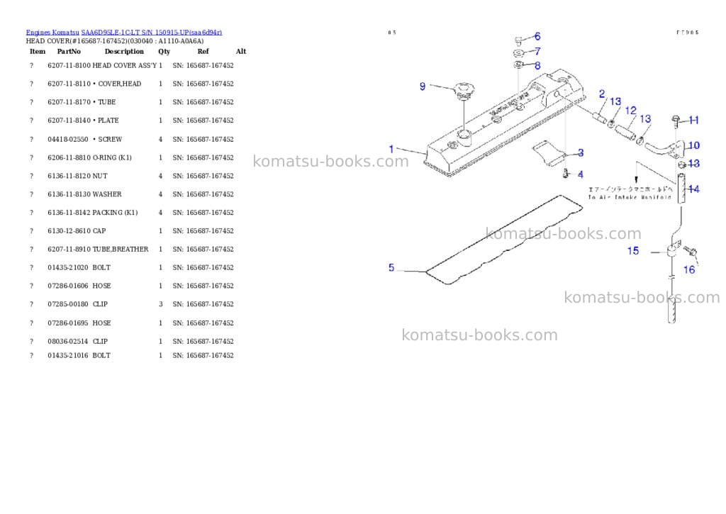 Komatsu saa6d95le-1c-lt s/n 150915-up Parts catalog cover Page 3