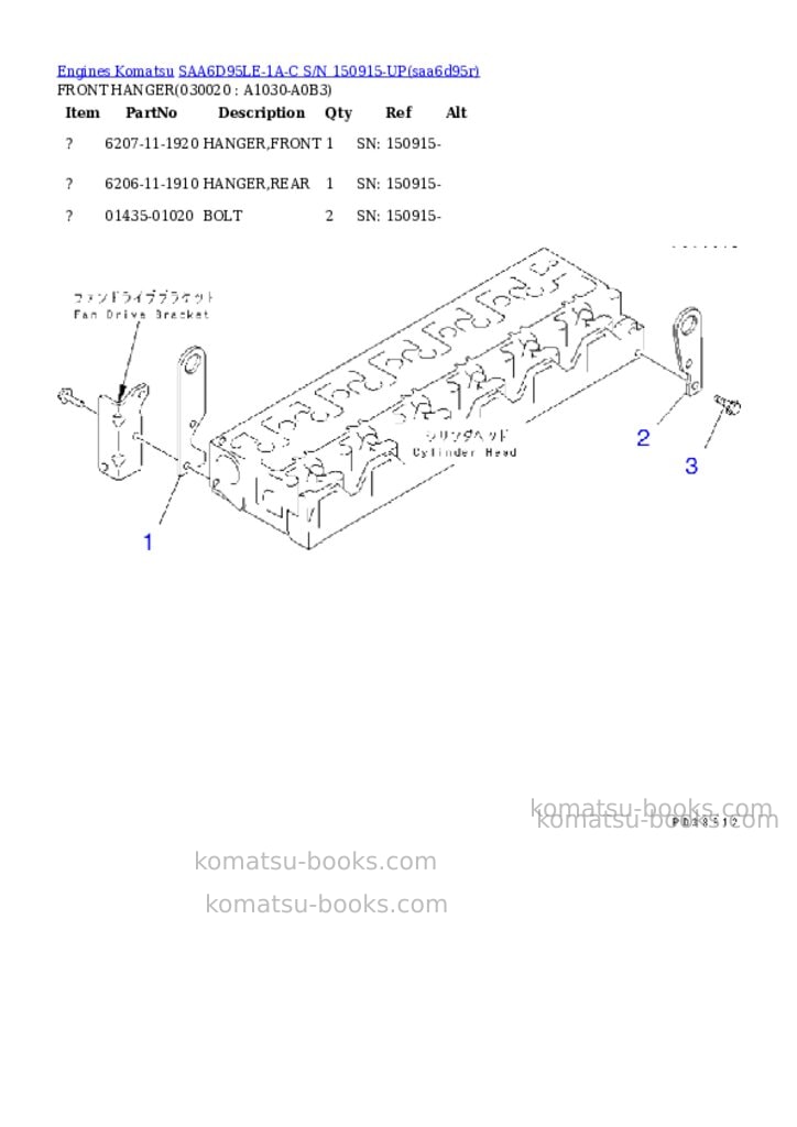 Komatsu SAA6D95LE-1A-C S/N 150915-UP Parts catalog cover Komatsu SAA6D95LE-1A-C S/N 150915-UP Parts catalog cover