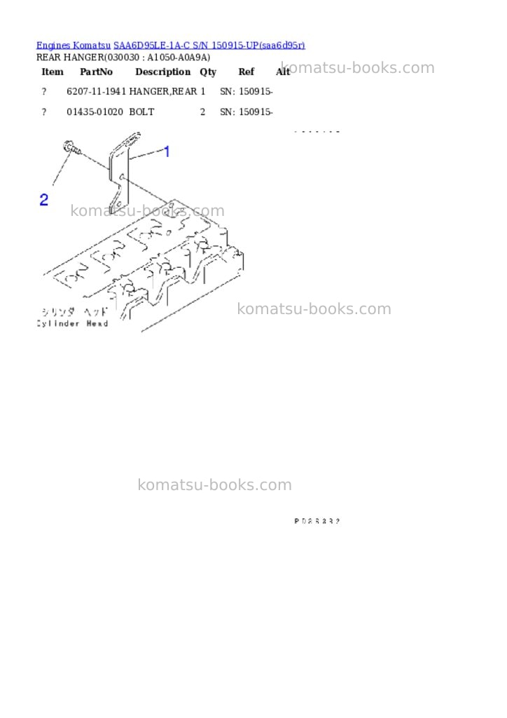 Komatsu SAA6D95LE-1A-C S/N 150915-UP Parts catalog cover Page 2 Komatsu SAA6D95LE-1A-C S/N 150915-UP Parts catalog cover Page 2