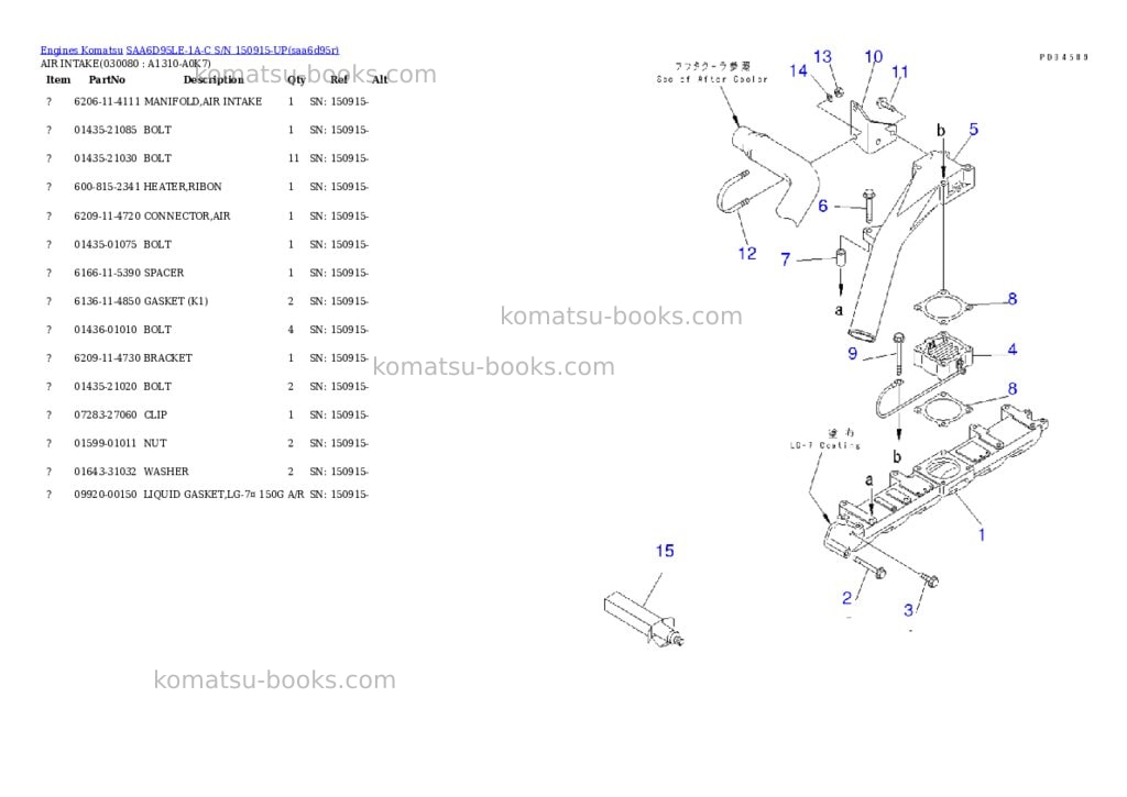 Komatsu SAA6D95LE-1A-C S/N 150915-UP Parts catalog cover Page 7 Komatsu SAA6D95LE-1A-C S/N 150915-UP Parts catalog cover Page 7
