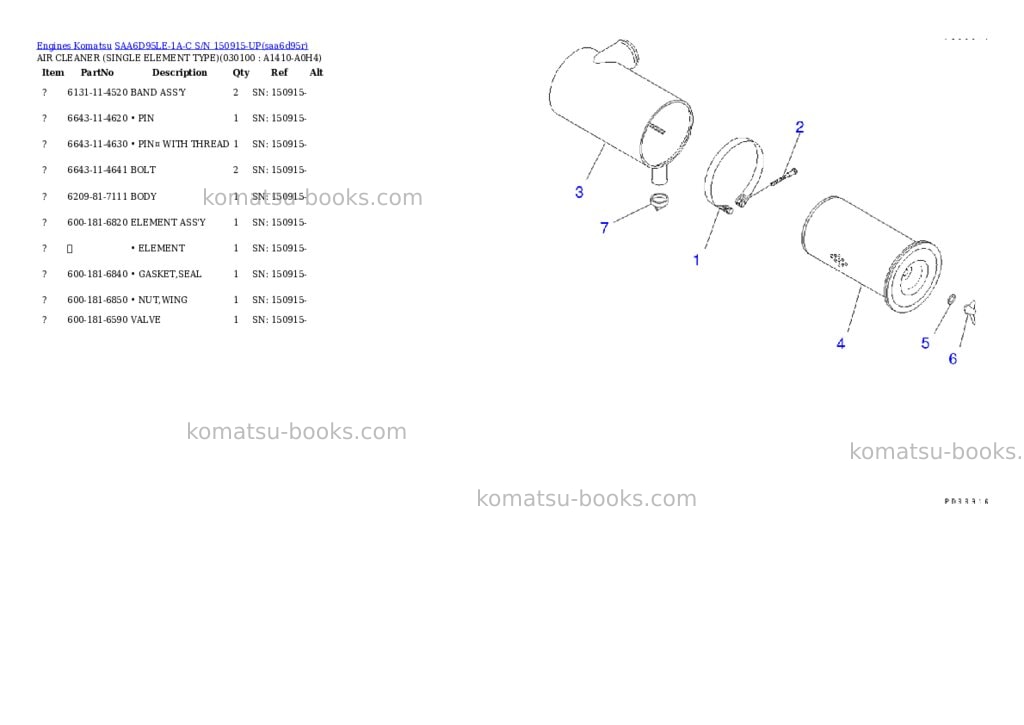 Komatsu SAA6D95LE-1A-C S/N 150915-UP Parts catalog cover Page 9 Komatsu SAA6D95LE-1A-C S/N 150915-UP Parts catalog cover Page 9