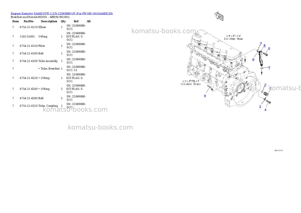 Komatsu saa6d107e-2 s/n 22069880-up for pw180-10 Parts catalog cover