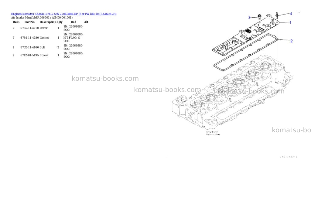 Komatsu saa6d107e-2 s/n 22069880-up for pw180-10 Parts catalog cover Page 5