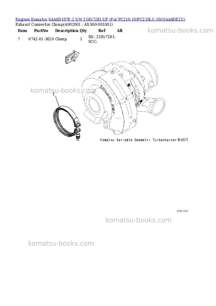 Komatsu saa6d107e-2 s/n 21857281-up for pc210-10/pc210lc-10 Parts catalog cover