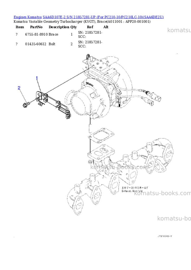 Komatsu saa6d107e-2 s/n 21857281-up for pc210-10/pc210lc-10 Parts catalog cover Page 10