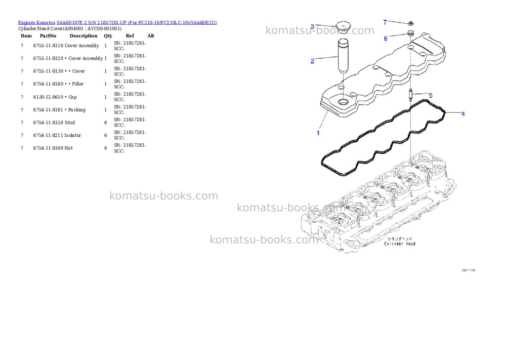 Komatsu saa6d107e-2 s/n 21857281-up for pc210-10/pc210lc-10 Parts catalog cover Page 3