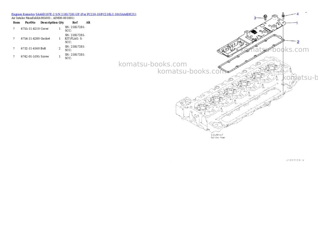 Komatsu saa6d107e-2 s/n 21857281-up for pc210-10/pc210lc-10 Parts catalog cover Page 4