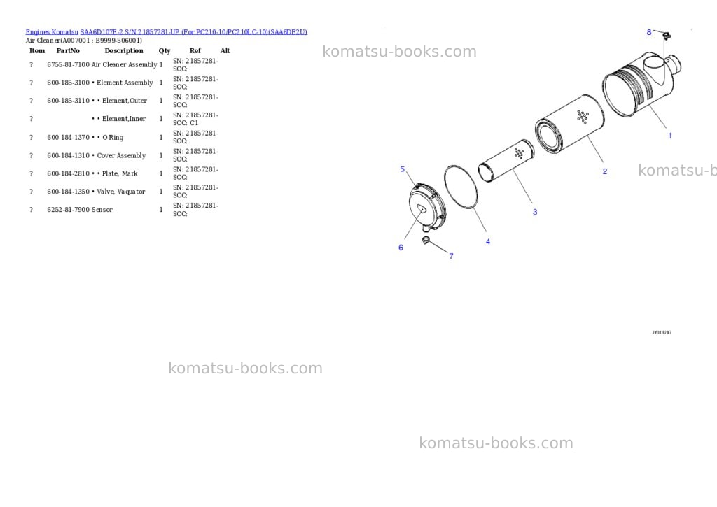 Komatsu saa6d107e-2 s/n 21857281-up for pc210-10/pc210lc-10 Parts catalog cover Page 6