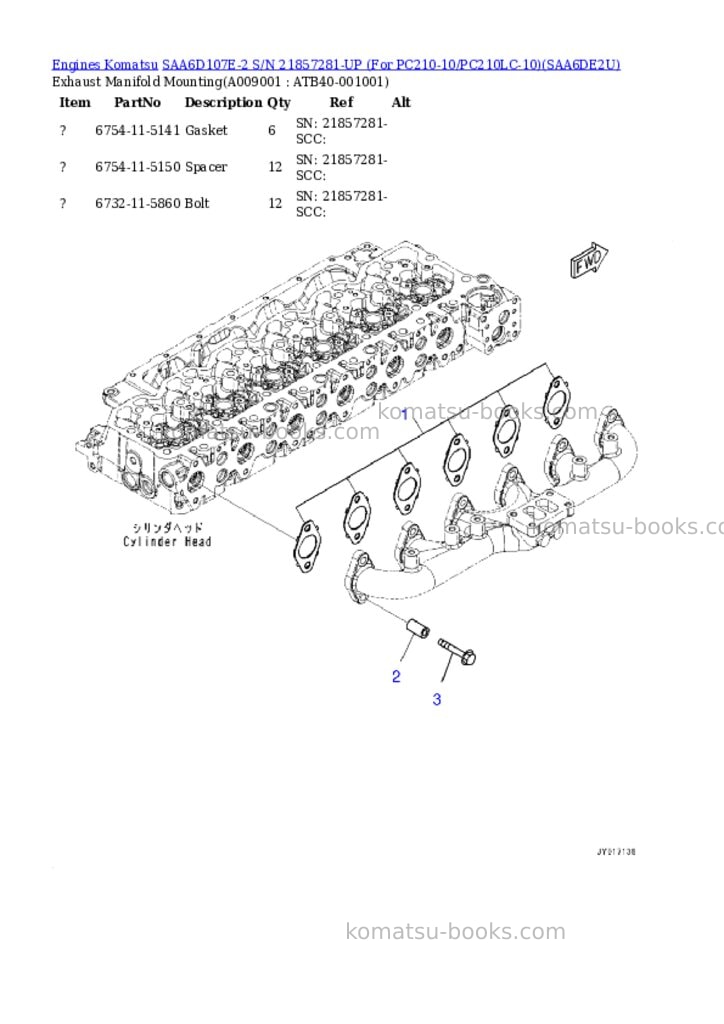 Komatsu saa6d107e-2 s/n 21857281-up for pc210-10/pc210lc-10 Parts catalog cover Page 8