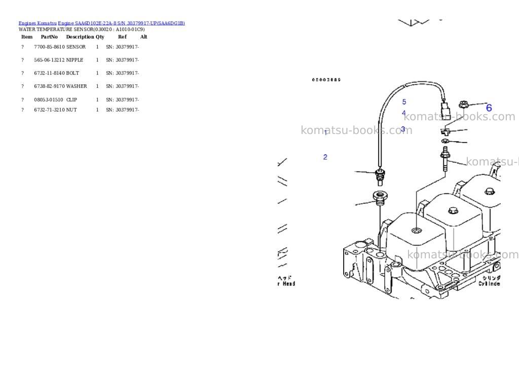 Komatsu engine saa6d102e-22a-8 s/n 30379917-up Parts catalog cover Komatsu engine saa6d102e-22a-8 s/n 30379917-up Parts catalog cover