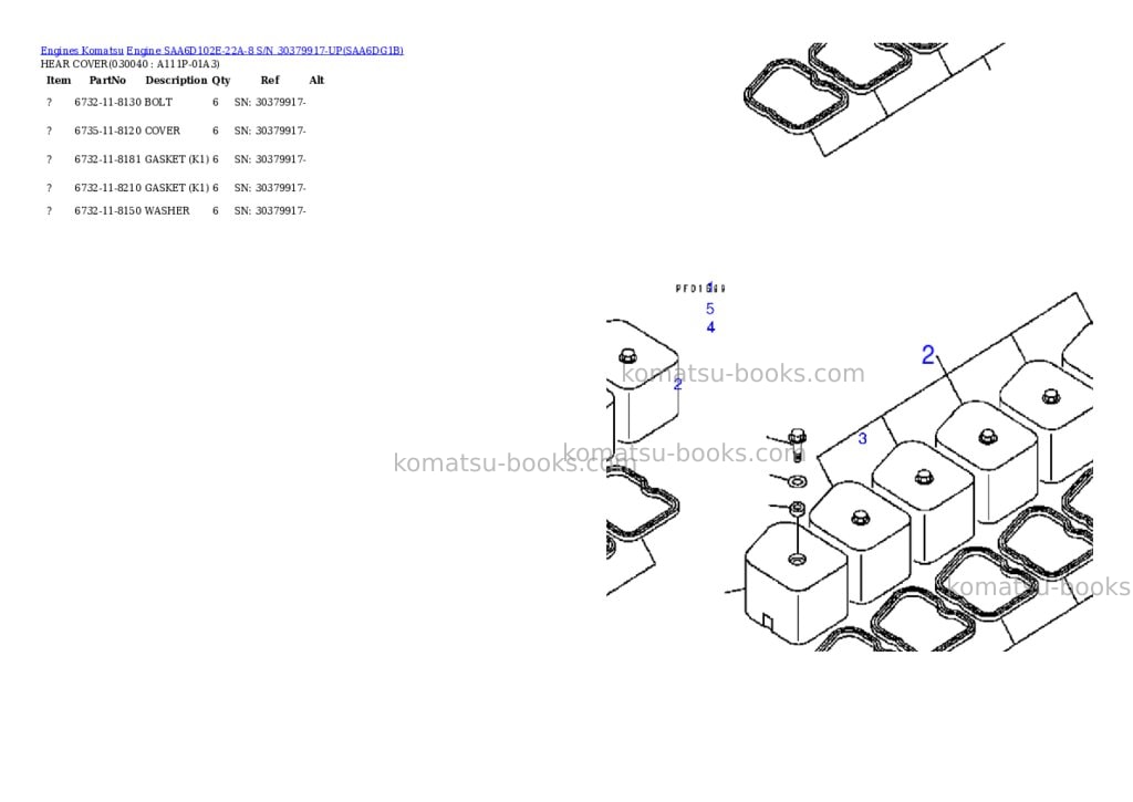 Komatsu engine saa6d102e-22a-8 s/n 30379917-up Parts catalog cover Page 3 Komatsu engine saa6d102e-22a-8 s/n 30379917-up Parts catalog cover Page 3