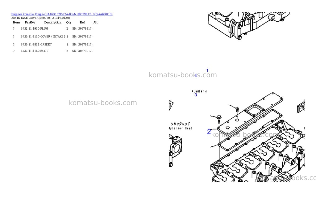 Komatsu engine saa6d102e-22a-8 s/n 30379917-up Parts catalog cover Page 6 Komatsu engine saa6d102e-22a-8 s/n 30379917-up Parts catalog cover Page 6