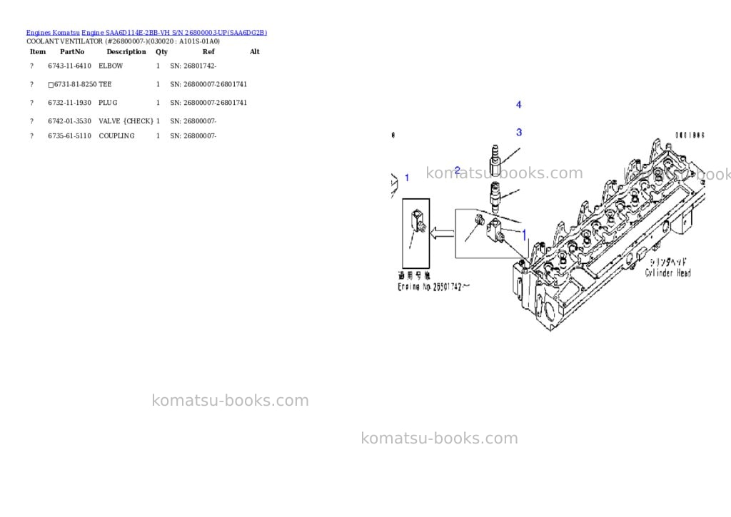 Komatsu engine saa6d114e-2bb-vh s/n 26800003-up Parts catalog cover Komatsu engine saa6d114e-2bb-vh s/n 26800003-up Parts catalog cover