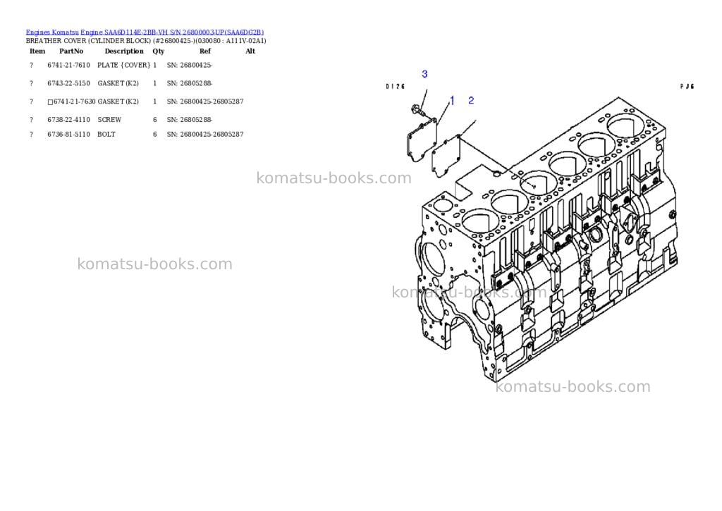 Komatsu engine saa6d114e-2bb-vh s/n 26800003-up Parts catalog cover Page 7 Komatsu engine saa6d114e-2bb-vh s/n 26800003-up Parts catalog cover Page 7