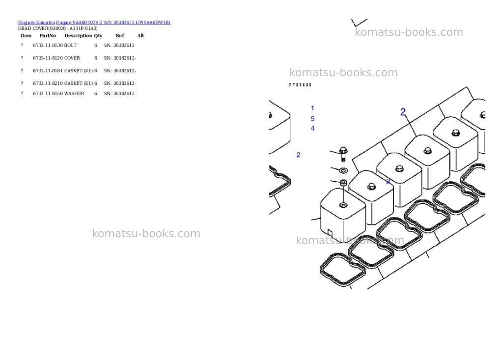Komatsu engine saa6d102e-2 s/n 30382612-up Parts catalog cover Komatsu engine saa6d102e-2 s/n 30382612-up Parts catalog cover