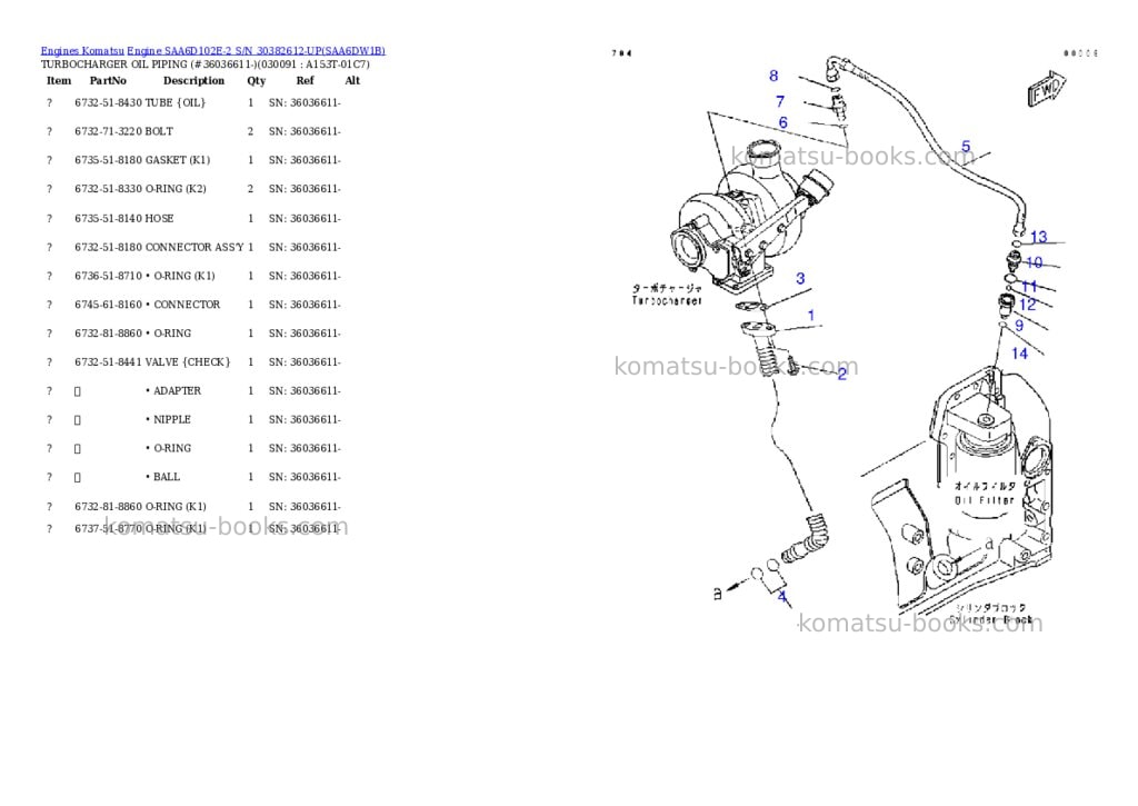Komatsu engine saa6d102e-2 s/n 30382612-up Parts catalog cover Page 10 Komatsu engine saa6d102e-2 s/n 30382612-up Parts catalog cover Page 10
