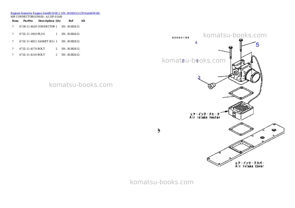 Komatsu engine saa6d102e-2 s/n 30382612-up Parts catalog cover Page 3 Komatsu engine saa6d102e-2 s/n 30382612-up Parts catalog cover Page 3