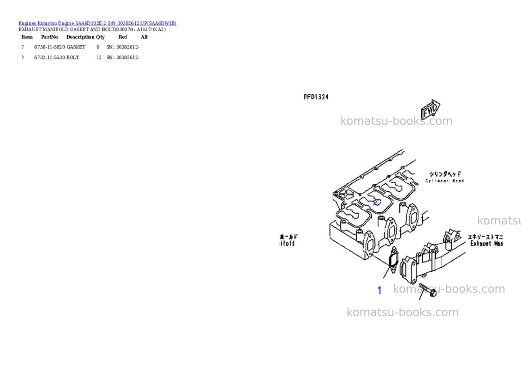 Komatsu engine saa6d102e-2 s/n 30382612-up Parts catalog cover Page 7 Komatsu engine saa6d102e-2 s/n 30382612-up Parts catalog cover Page 7
