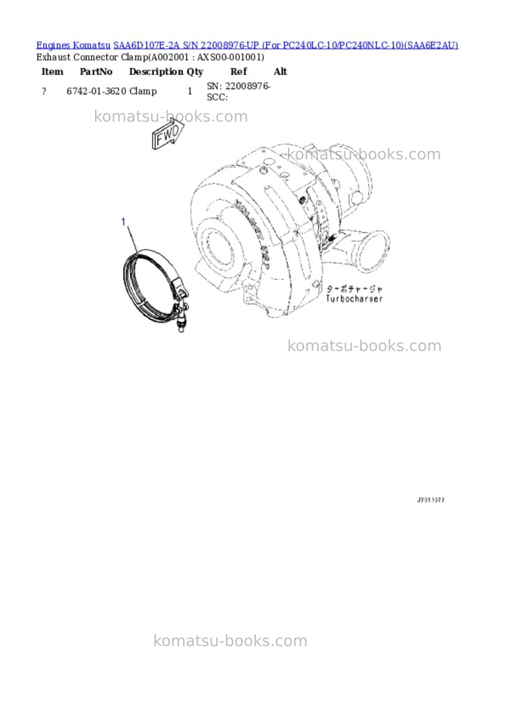 Komatsu saa6d107e-2a s/n 22008976-up for pc240lc-10/pc240nlc-10 Parts catalog cover