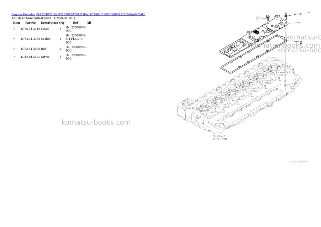 Komatsu saa6d107e-2a s/n 22008976-up for pc240lc-10/pc240nlc-10 Parts catalog cover Page 4