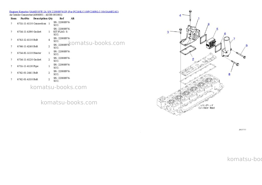 Komatsu saa6d107e-2a s/n 22008976-up for pc240lc-10/pc240nlc-10 Parts catalog cover Page 5