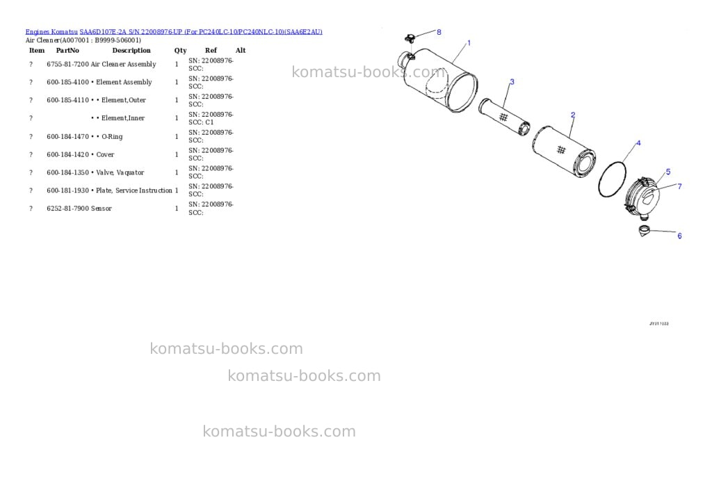 Komatsu saa6d107e-2a s/n 22008976-up for pc240lc-10/pc240nlc-10 Parts catalog cover Page 6