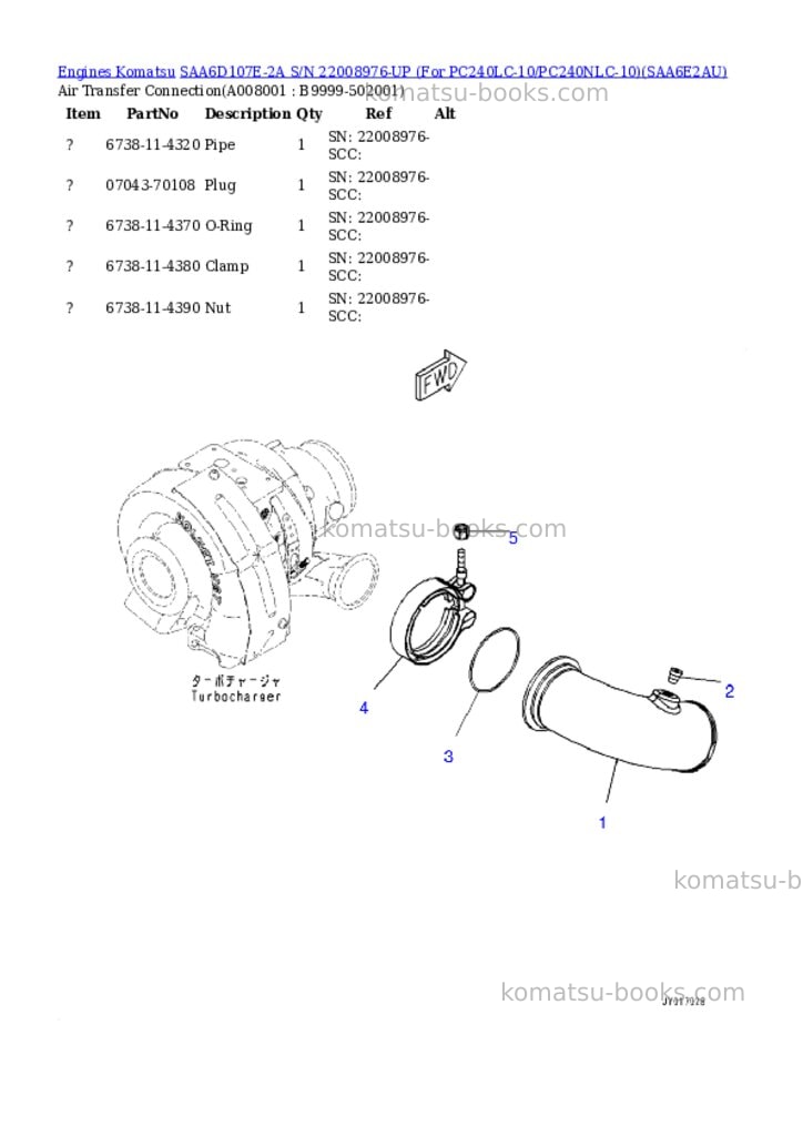 Komatsu saa6d107e-2a s/n 22008976-up for pc240lc-10/pc240nlc-10 Parts catalog cover Page 7