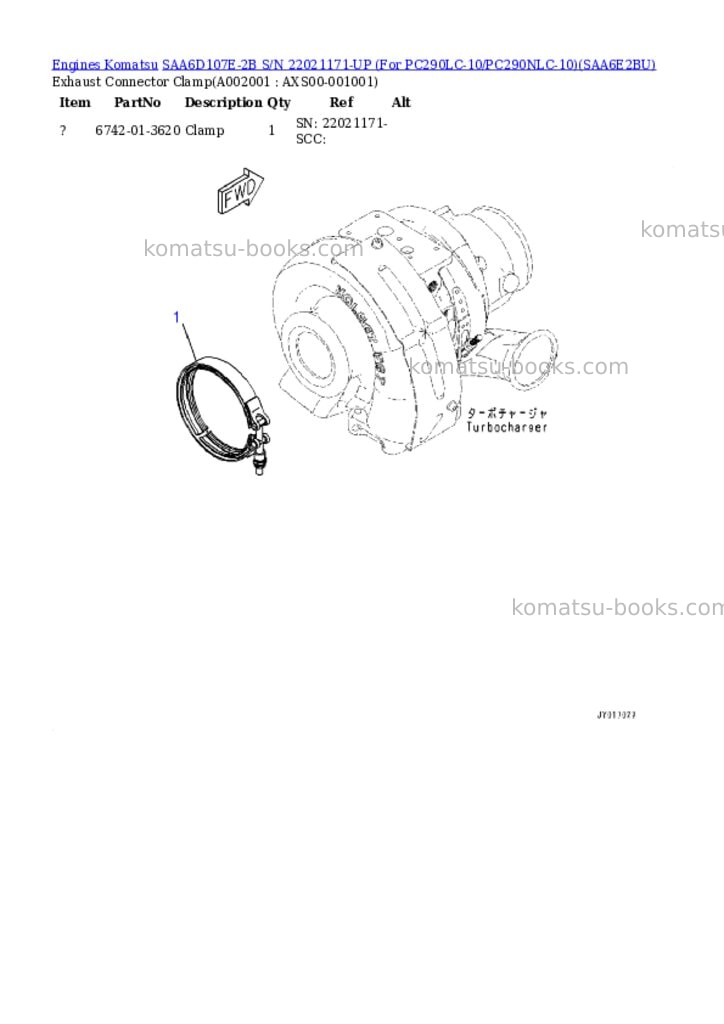 Komatsu saa6d107e-2b s/n 22021171-up for pc290lc-10/pc290nlc-10 Parts catalog cover
