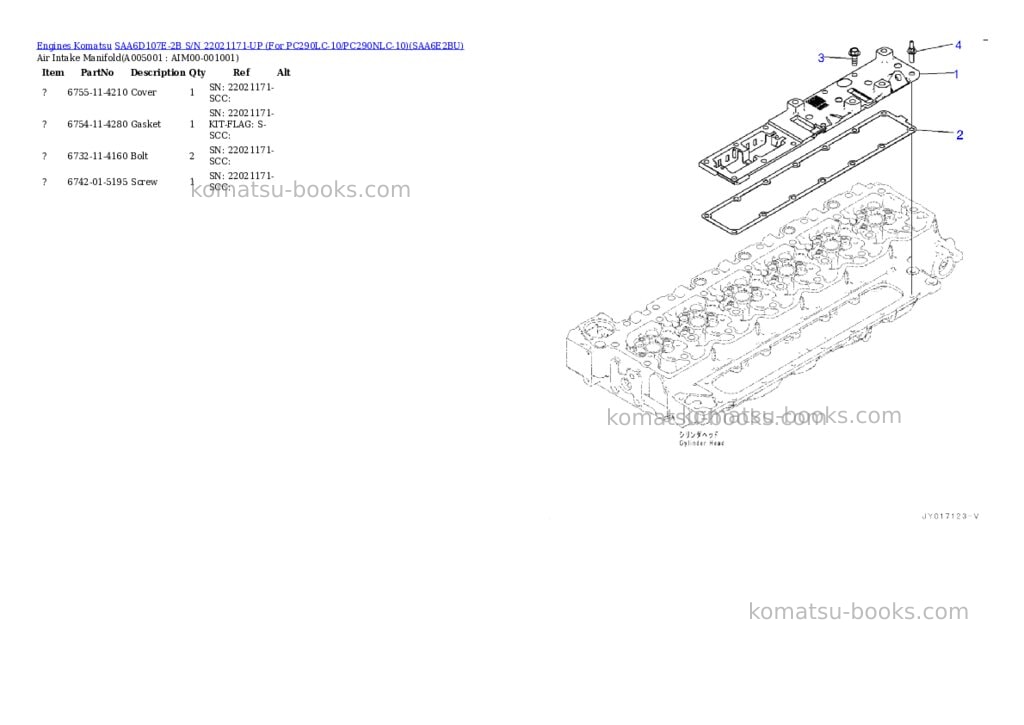 Komatsu saa6d107e-2b s/n 22021171-up for pc290lc-10/pc290nlc-10 Parts catalog cover Page 4